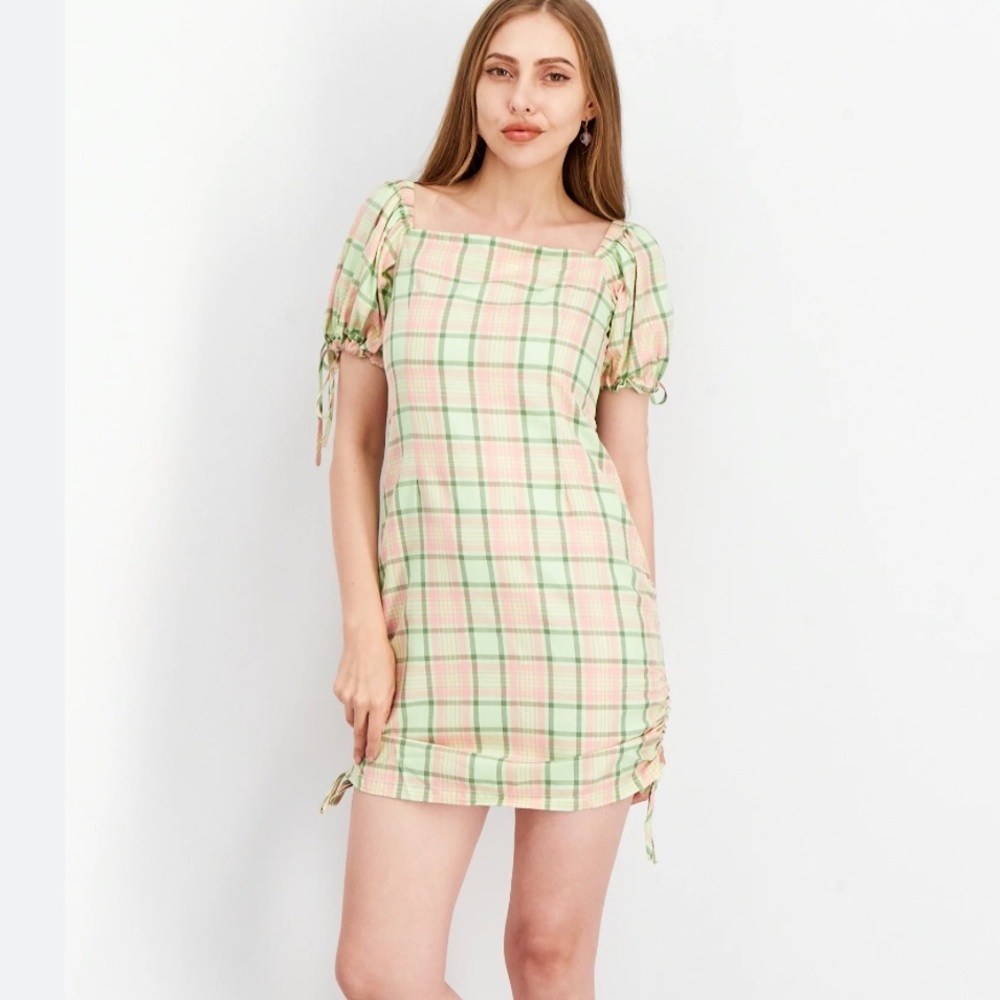 The Ragged Priest Green and Pink Plaid Mini Dress in size M